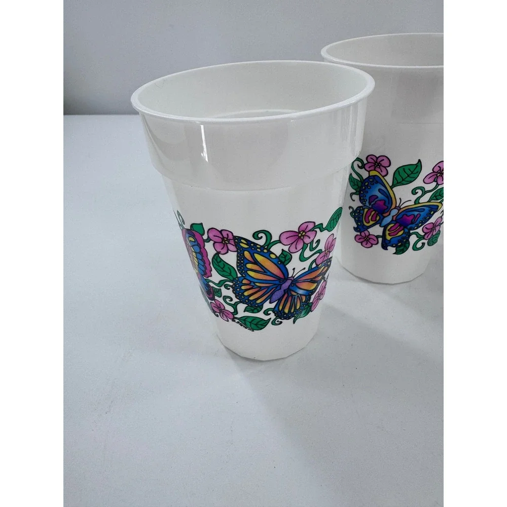 Vintage Butterfly Drink Pitcher Glasses Set White Yellow Floral Retro 5pc Picnic